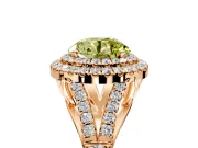 Double Halo Engagement Ring Setting for Fancy Yellow Round Cut Center with Narrow Pave Split Shank and Prong Head in Rose Gold