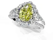 Halo Engagement Ring Setting for Fancy Yellow Pear-Shaped Center with Two-Strand Split Shank and Prong Head in White Gold
