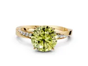 Side Accent Engagement Ring Setting for Fancy Yellow Round Cut Center with Accent Shoulders and Prong Head in Yellow Gold