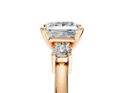 3 Stone Engagement Ring Setting for Princess Cut Center with Wide Plain Band and Prong Head in Rose Gold