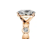 Solitaire Engagement Ring Setting for Oval Center with Beaded Bezel Station Band and Prong Head in Rose Gold