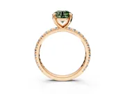 Solitaire Engagement Ring Setting for Fancy Green Round Cut Center with Shared-Prong Accents and Prong Head in Rose Gold