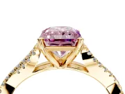 Solitaire Engagement Ring Setting for Fancy Pink Radiant Cut Center with Twisted Pave Split Shank and Prong Head in Yellow Gold