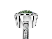 Halo Engagement Ring Setting for Fancy Green Cushion Cut Center with Milgrain Halo, Pave Band and Prong Head in White Gold