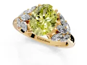 Leaf Cluster Engagement Ring Setting for Fancy Yellow Oval Center with Marquise Accents and Prong Head in Yellow Gold