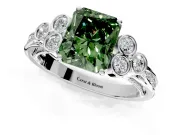 Cluster Engagement Ring Setting for Fancy Green Radiant Cut Center with Bezel Accent Clusters and Prong Head in White Gold