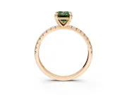 Solitaire Engagement Ring Setting for Fancy Green Emerald Cut Center with Fine Pave Narrow Band and Prong Head in Rose Gold