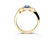 Cluster Engagement Ring Setting for Fancy Blue Emerald Cut Center with Milgrain Shoulder Clusters and Prong Head in Yellow Gold