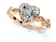 Vintage Station Engagement Ring Setting for Heart-Shaped Center with Accents and Prong Head in Rose Gold