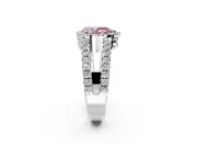 Halo Engagement Ring Setting for Fancy Pink Pear-Shaped Center with Wide-Open Pave Split Shank and Prong Head in Platinum