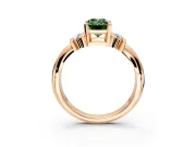 Solitaire Engagement Ring Setting for Fancy Green Emerald Cut Center with Grooved Bar Accent Band and Prong Head in Rose Gold