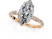 Hidden Halo Engagement Ring Setting for Marquise Center with Pave Band and Prong Head in Rose Gold