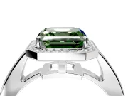 Bezel-Framed Halo Engagement Ring Setting for Fancy Green Asscher Cut Center with Pave Band and Prong Head in White Gold