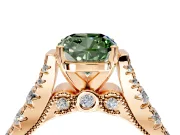 Solitaire Engagement Ring Setting for Fancy Green Cushion Cut Center with Pave Cathedral Shoulders and Prong Head in Rose Gold