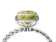 Solitaire Engagement Ring Setting for Fancy Yellow Princess Cut Center with Plain Twisted Rope Band and Prong Head in Sterling Silver