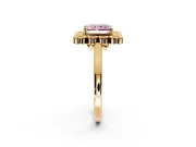 Cluster Halo Engagement Ring Setting for Fancy Pink Radiant Cut Center with Milgrain Bezel Accents and Prong Head in Yellow Gold
