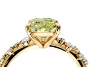 Solitaire Engagement Ring Setting for Fancy Yellow Cushion Cut Center with Trailing Leaf Accent Band and Prong Head in Yellow Gold