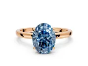 Hidden Halo Engagement Ring Setting for Fancy Blue Oval Center with Plain Band and Tall Prong Head in Rose Gold