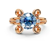 Solitaire Engagement Ring Setting for Fancy Blue Round Cut Center with Twisted Band and Scroll Prong Head in Rose Gold