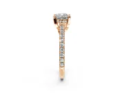 Solitaire Engagement Ring Setting for Cushion Cut Center with Widening Pave Band and Claw Prong Head in Rose Gold
