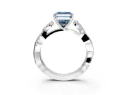Floral Engagement Ring Setting for Fancy Blue Asscher Cut Center with Trailing Marquise Accents and Prong Head in White Gold