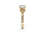 Solitaire Engagement Ring Setting for Asscher Cut Center with Marquise and Bezel Accents and Prong Head in Yellow Gold