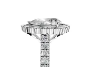 Milgrain Floral Halo Engagement Ring Setting for Pear-Shaped Center with Pave Band and Prong Head in Platinum