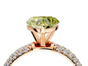 Solitaire Engagement Ring Setting for Fancy Yellow Heart-Shaped Center with Domed Multi-Row Pave Band and Prong Head in Rose Gold