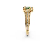Solitaire Engagement Ring Setting for Fancy Green Pear-Shaped Center with Accented Split Shank and Prong Head in Yellow Gold