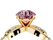 Solitaire Engagement Ring Setting for Fancy Pink Round Cut Center with Criss-Cross Accent Band and Prong Head in Yellow Gold