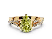 Solitaire Engagement Ring Setting for Fancy Yellow Pear-Shaped Center with Twisted Pave Split Shank and Prong Head in Yellow Gold