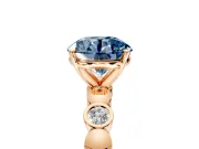 Solitaire Engagement Ring Setting for Fancy Blue Round Cut Center with Beaded Bezel Station Band and Prong Head in Rose Gold