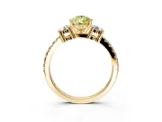 3 Stone Engagement Ring Setting for Fancy Yellow Pear-Shaped Center with Round Cut Side Accents and Prong Head in Yellow Gold