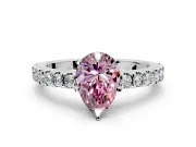 Solitaire Engagement Ring Setting for Fancy Pink Pear-Shaped Center with Single Row Accent Band and Prong Head in White Gold