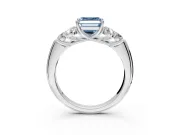 Cluster Engagement Ring Setting for Fancy Blue Asscher Cut Center with Round Cut Accent Frame and Prong Head in Sterling Silver