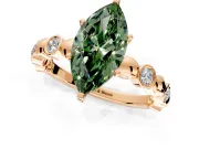 Solitaire Engagement Ring Setting for Fancy Green Marquise Center with Beaded Bezel Station Band and Prong Head in Rose Gold