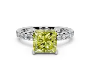 Solitaire Engagement Ring Setting for Fancy Yellow Princess Cut Center with Shared-Prong Accents and Prong Head in Platinum