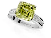 Solitaire Engagement Ring Setting for Fancy Yellow Asscher Cut Center with Princess Cut Channel Band and Prong Head in Sterling Silver