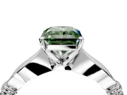 Solitaire Engagement Ring Setting for Fancy Green Radiant Cut Center with Carved Leaf Shoulders and Prong Head in Sterling Silver