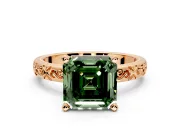 Solitaire Engagement Ring Setting for Fancy Green Asscher Cut Center with Scrollwork Band and Prong Head in Rose Gold