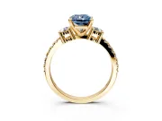 3 Stone Engagement Ring Setting for Fancy Blue Radiant Cut Center with Round Cut Side Accents and Prong Head in Yellow Gold