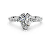 Solitaire Engagement Ring Setting for Pear-Shaped Center with Pave Band and Claw Prong Head in White Gold