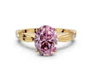 Solitaire Engagement Ring Setting for Fancy Pink Oval Center with Carved Leaf Shoulders and Prong Head in Yellow Gold