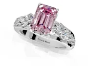 Solitaire Engagement Ring Setting for Fancy Pink Emerald Cut Center with Graduated Shared Prongs and Prong Head in Sterling Silver