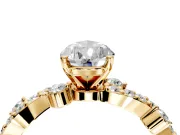 Solitaire Engagement Ring Setting for Pear-Shaped Center with Bar-Station Pave Twist and Prong Head in Yellow Gold