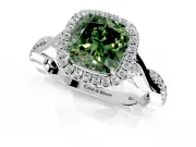 Halo Engagement Ring Setting for Fancy Green Cushion Cut Center with Twist Band and Prong Head in Sterling Silver