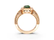 Milgrain Halo Engagement Ring Setting for Fancy Green Radiant Cut Center with Pave Band and Prong Head in Rose Gold