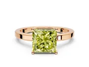 Hidden Halo Engagement Ring Setting for Fancy Yellow Princess Cut Center with Wide Flat Plain Band and Prong Head in Rose Gold