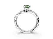 Solitaire Engagement Ring Setting for Fancy Green Oval Center with Woven 3-Strand Pave Band and Prong Head in White Gold