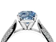 Solitaire Engagement Ring Setting for Fancy Blue Cushion Cut Center with Multi-Row Accents and Prong Head in Sterling Silver
